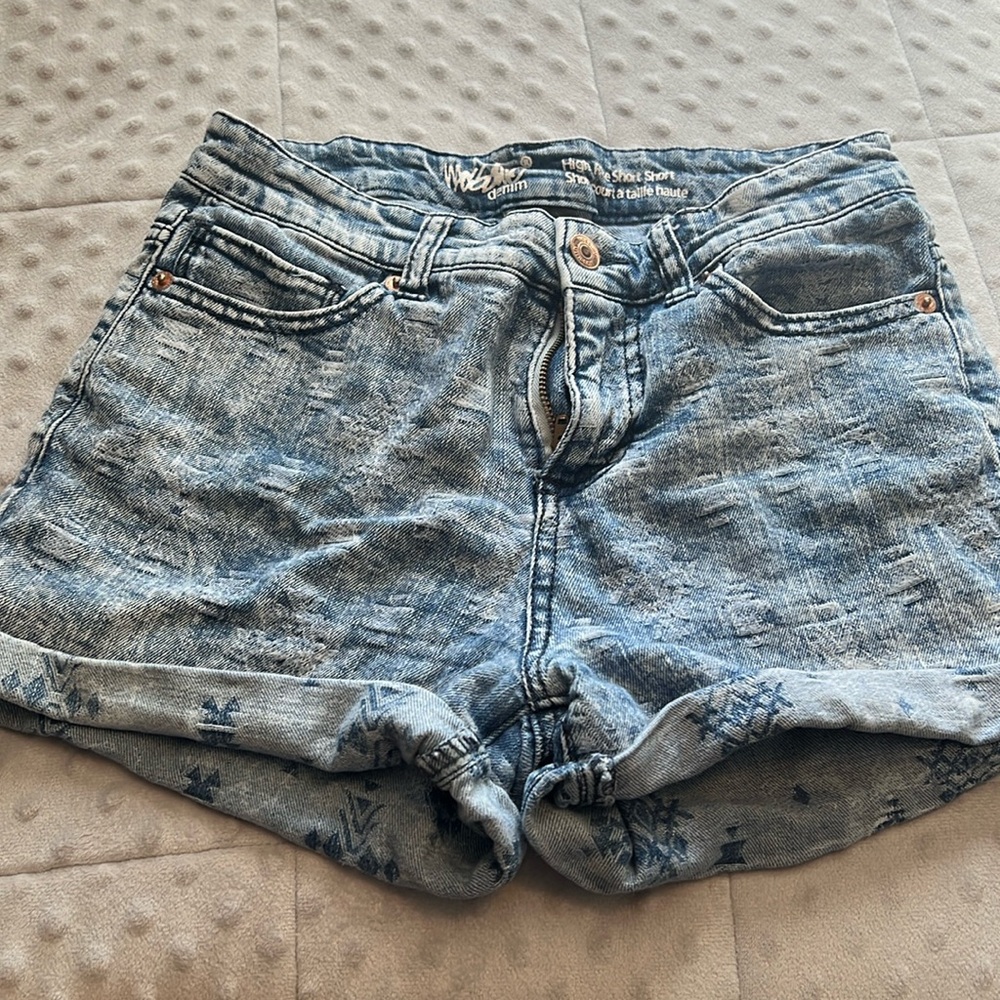 Blue with design Mossimo high rise short short denim jean shorts